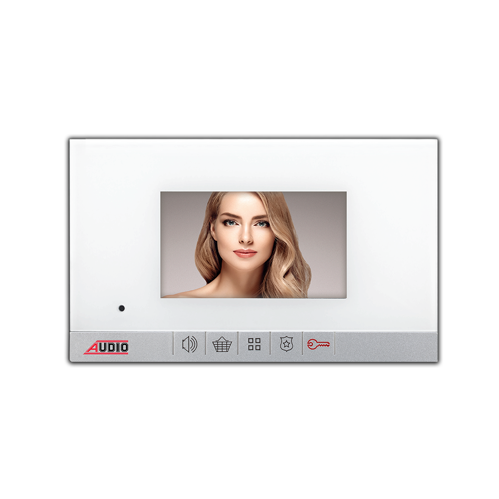 4.3" Modern Bas Konuş Mekanik Butonlu Görüntülü Diafon (Beyaz Cam - Metalik Boyalı Gövde - Metalik Boyalı Çıta)